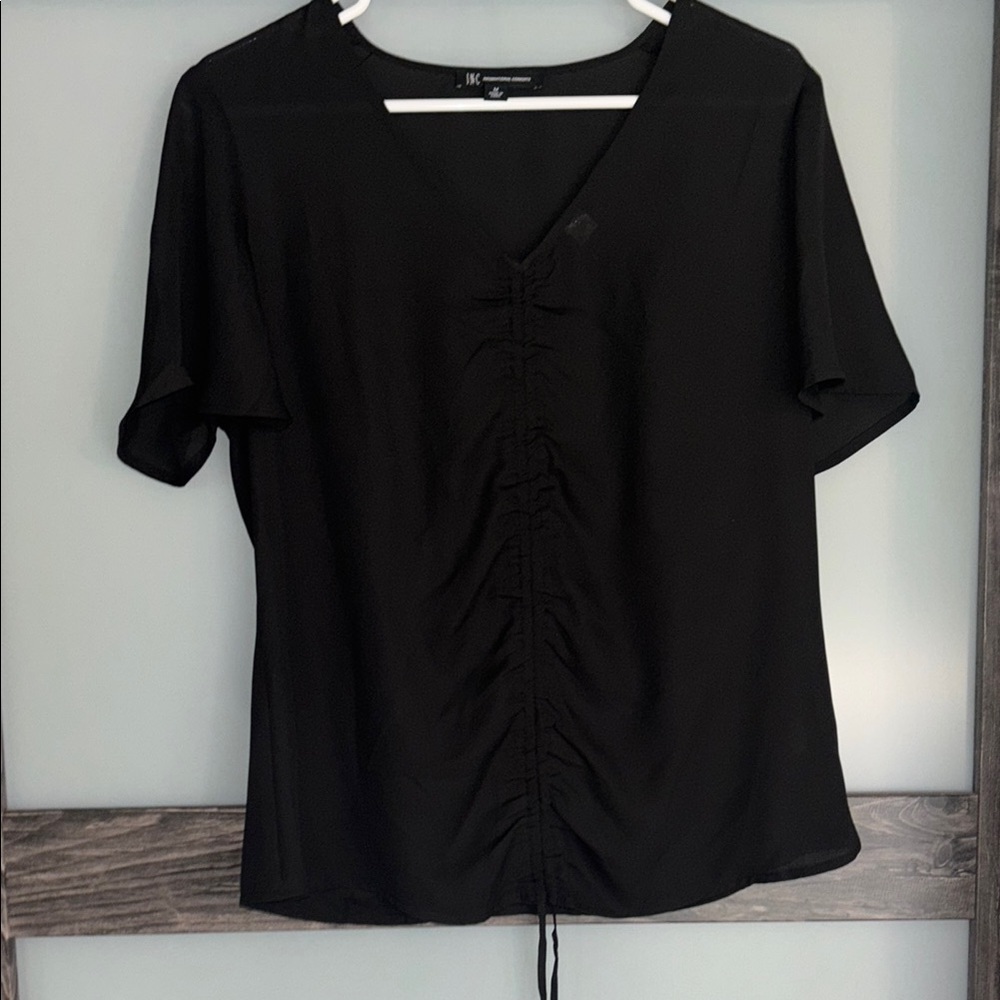 INC International Concepts Black Short Sleeve Blouse